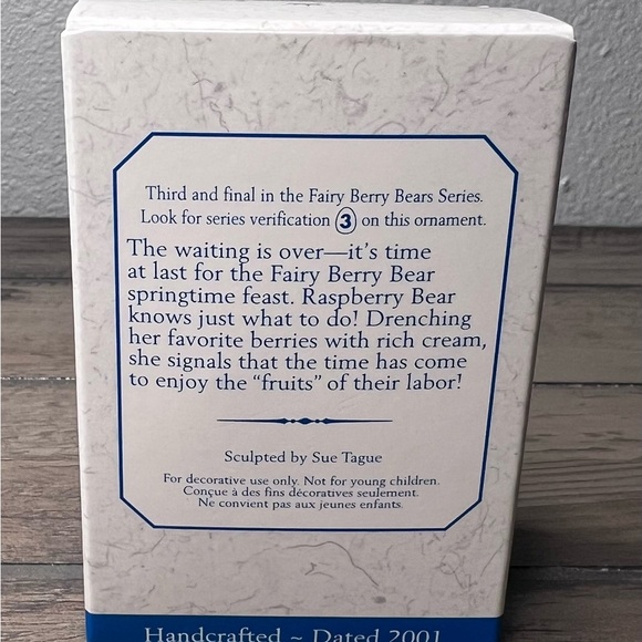 Hallmark 2001 NEW “Raspberry” Fairy Berry Bears 3rd series Springtime Ornament - Picture 8 of 8